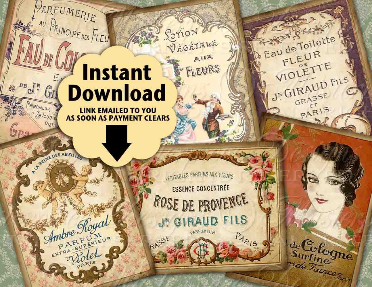 French Perfume Labels / Parfum / Vintage - ATC, ACEO, Hang Tags, Instant Download and Print Digital Sheet