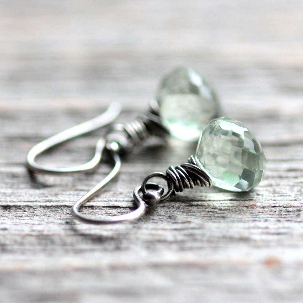 Mint Green Earrings Green Amethyst on Sterling Silver - Summer Fashion Sage Green