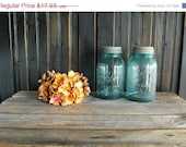 ON SALE Ball perfect mason jars, quart size, aqua blue, set of 2, zinc lids, cottage chic, farmhouse decor, farm fresh