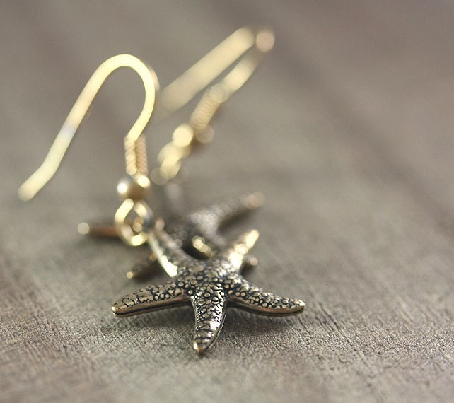 Dangle Earrings, Golden Star fish, Modern - SEA STAR