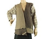 Khaki cardigan sweater, wrap open style, women, tan, brown, plaid