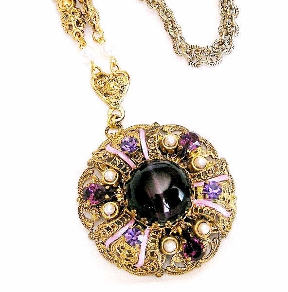 W Germany Purple and Pink Pendant Necklace