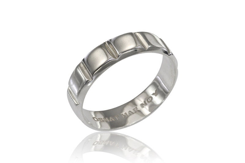 Geometric Men Wedding band in 14K White Gold, Fast Free Shipping