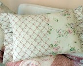 Shabby Chic Muted Roses Pink on Ruffled Pillow