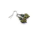 Leaf Earrings Green With Black Czech Glass Gunmetal Beaded Wires