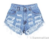 ALL SIZES "CHECKER" Vintage Levi high-waisted denim shorts blue distressed frayed jeans
