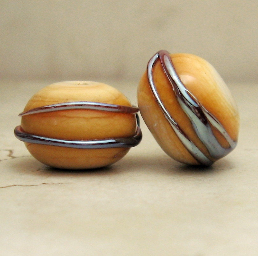 Handmade Lampwork Glass Bead Set Iridescent Ivory Earring Pair