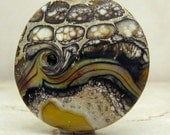 SRA Lampwork Glass Bead, Organic Focal Lentil Bead - Green Gray Silver 'Mossy'