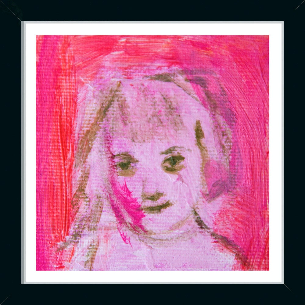 Art Print Giclee paper 8x10 face girl pink fuchsia red modern wall art print