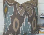 Taupe and blue ikat pillowcover accent pillow throw pillow 20 inch