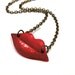 Lips Necklace. Red Painted Wood Lips. Brass Chain. OOAK Pop Art Necklace. Statement Necklace