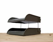 Globe Wernicke Letter Tray Vintage Grey Green Metal Two Tier Inbox Outbox
