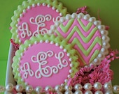 Preppy Script Monogram and Chevron Decorated Sugar Cookies (12)