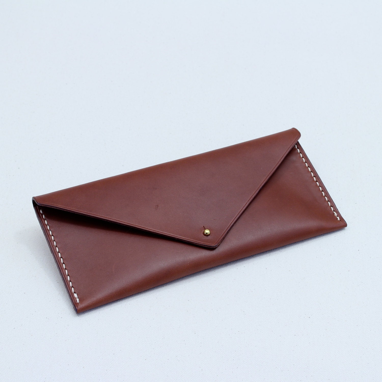 Hand Stitched Leather Travel Envelope/Clutch in Brown
