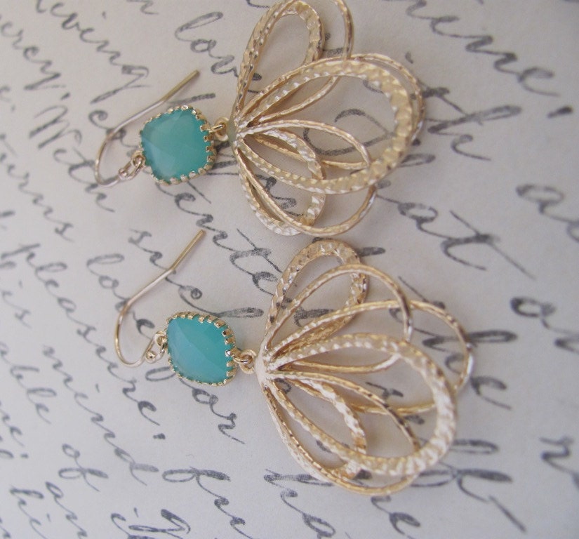 Mint Colored Golden Gem Earrings