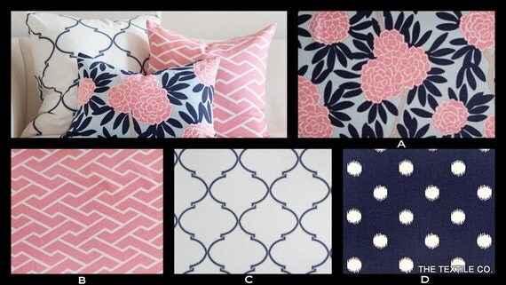 YOU DESIGN Custom 2 piece Crib Bedding Set - Bumper and Skirt - Navy, Pink, and White on Light Aqua Caitlin Wilson fabric