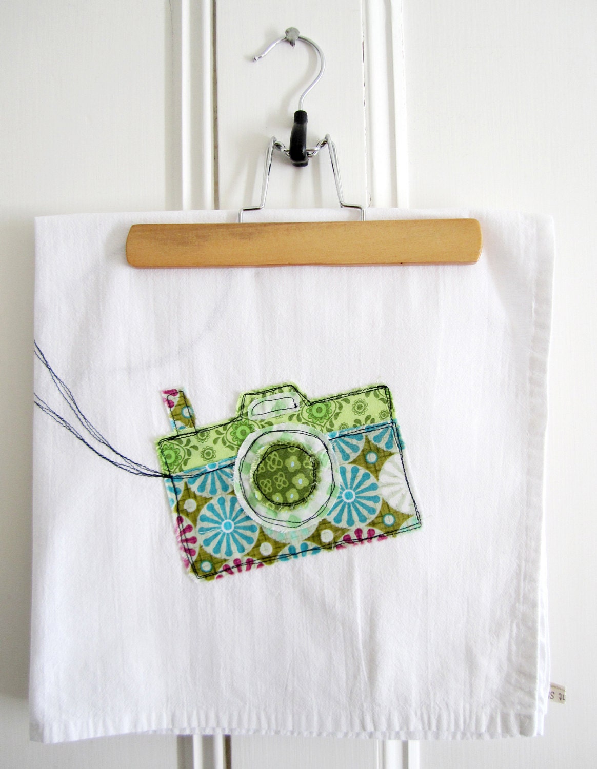 Appliqued Tea Towel - Camera 100% Cotton