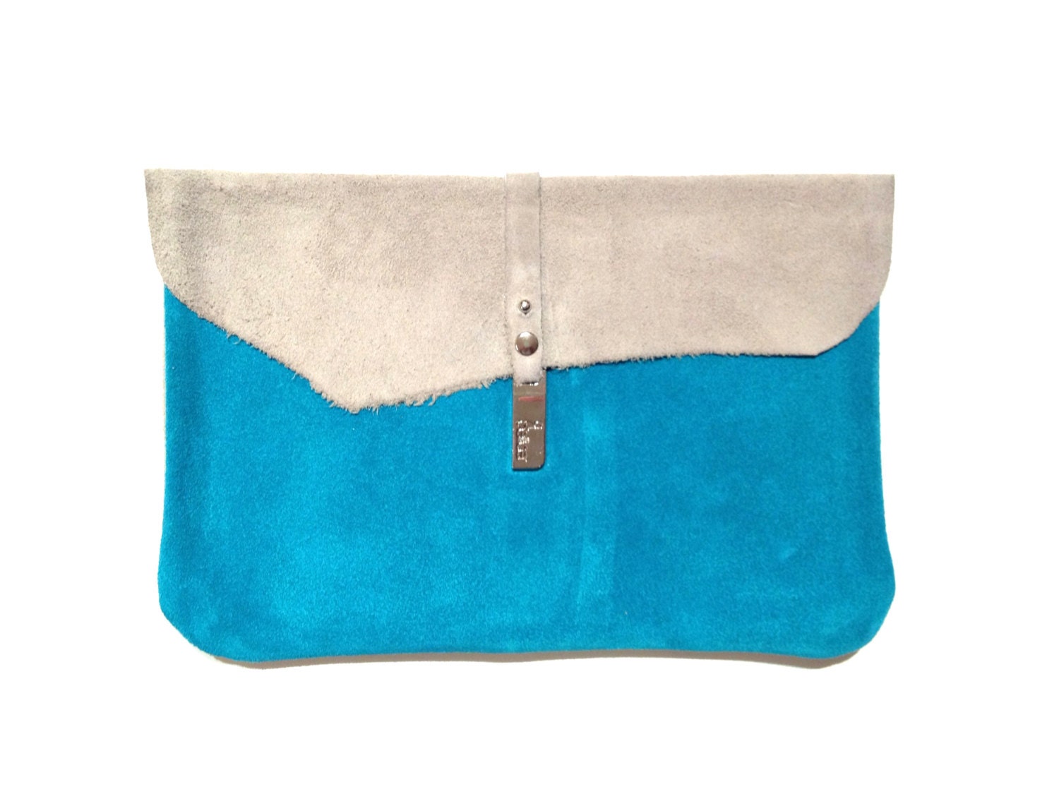 SALE - Gray & Teal Suede Clutch - Ready To Ship
