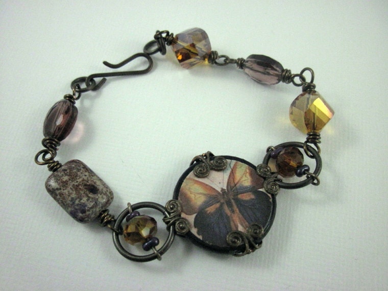 Purple and Amber Ephemera Butterfly Bracelet
