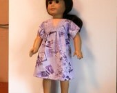 Lavender Travel Print Knit Dress or Nightgown  - 18 Inch Doll Clothes fits American Girl Dolls
