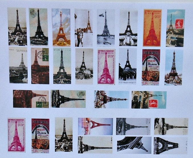 The EIFFEL TOWER- A PRINTED sheet with colorful stickers- Eiffel Tower, altered art Paris, pink Eiffel tower, French art