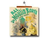 typography paris french poster fabric panel pillow linen cotton home decor supply 18x18 turquoise Moulin Rouge