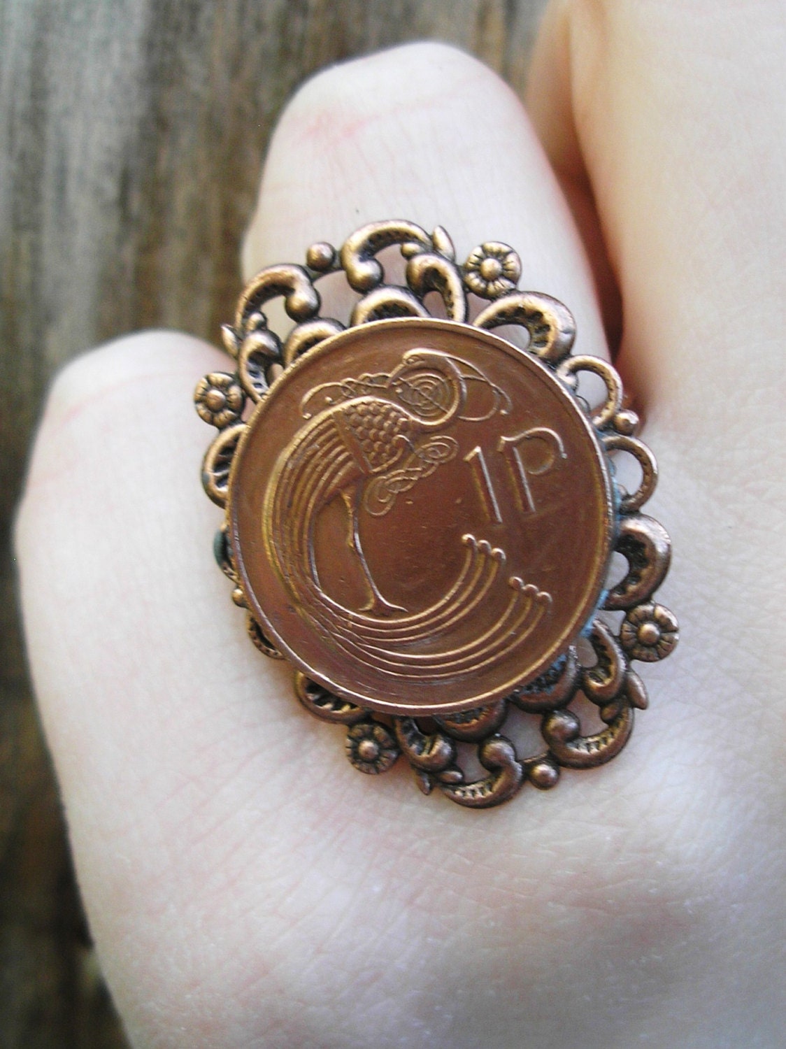 Celtic Bird IRISH 1 Penny Copper Ring