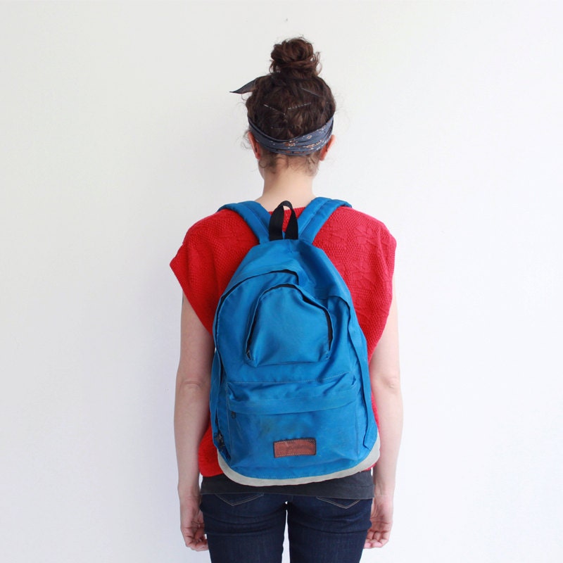 Vintage blue backpack - ruksack - nylon and suede - unisex - Baysport