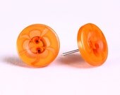Orange abstract flower button hypoallergenic stud earrings (753) - Flat rate shipping