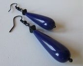 Black and Blue Vintage Lucite Teardrop Earrings