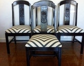 Set of 4 Vintage 1960s Dining Chairs With Grey Chevron Print Seats