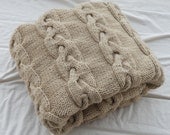 Chunky Hand Knit Double-strand Blanket, Lace 50x62.