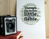 Though she be but little Shakespeare typographic art print with vintage book page