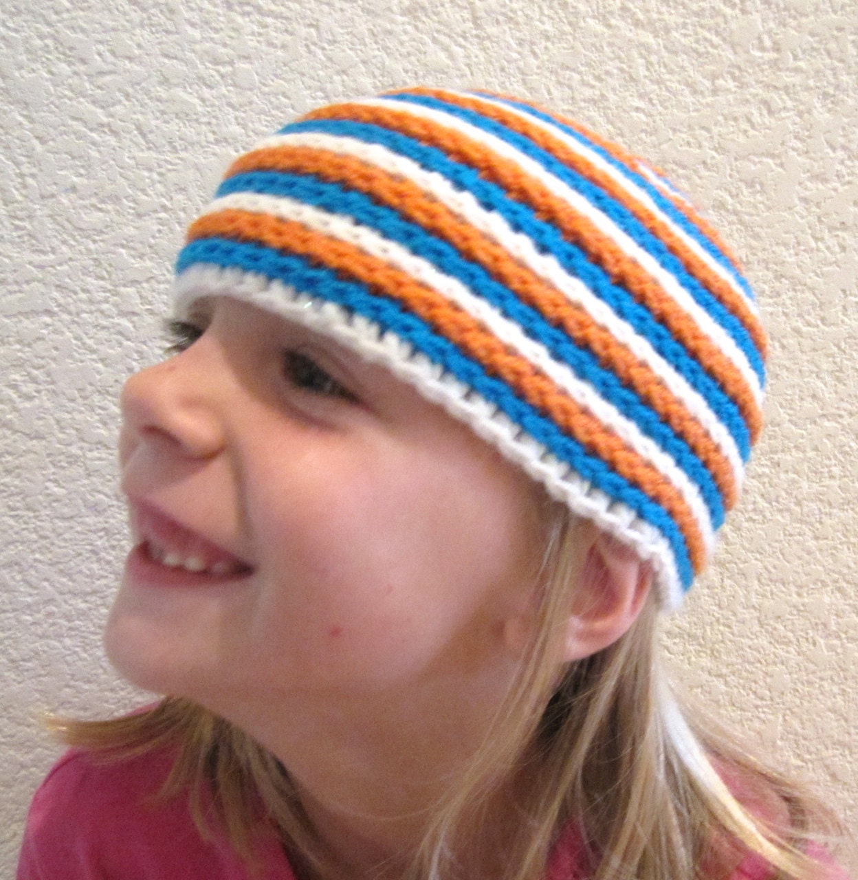 Child Hat Toddler Orange Blue Glitter Crochet