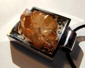 Imperial Gold Tangerine Aura Quartz Cluster Silver Bezel Resin Baroque Pendant