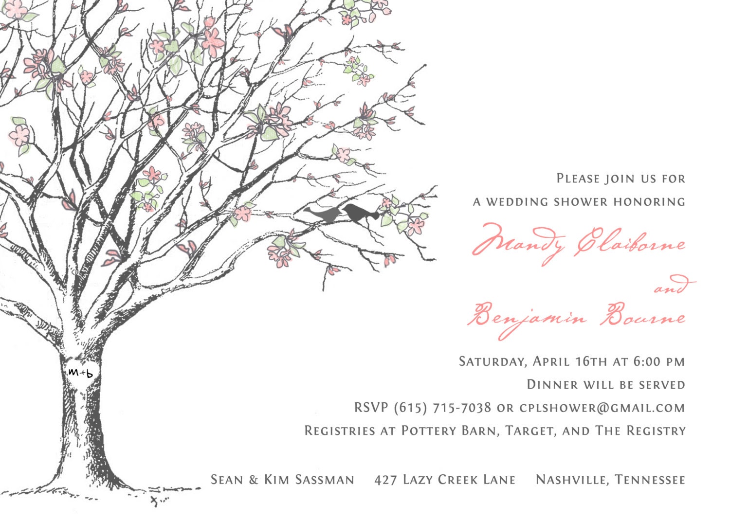 Sakura Cherry Blossom Love Birds Bridal Shower Invitation Il_570xn