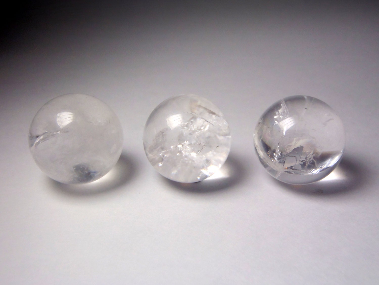 Set of 3 Small Clear Quartz Spheres. Perfect for Grids or Mandalas.  Crown Chakra Stone.  Crystal Healing / Mineral Specimens.