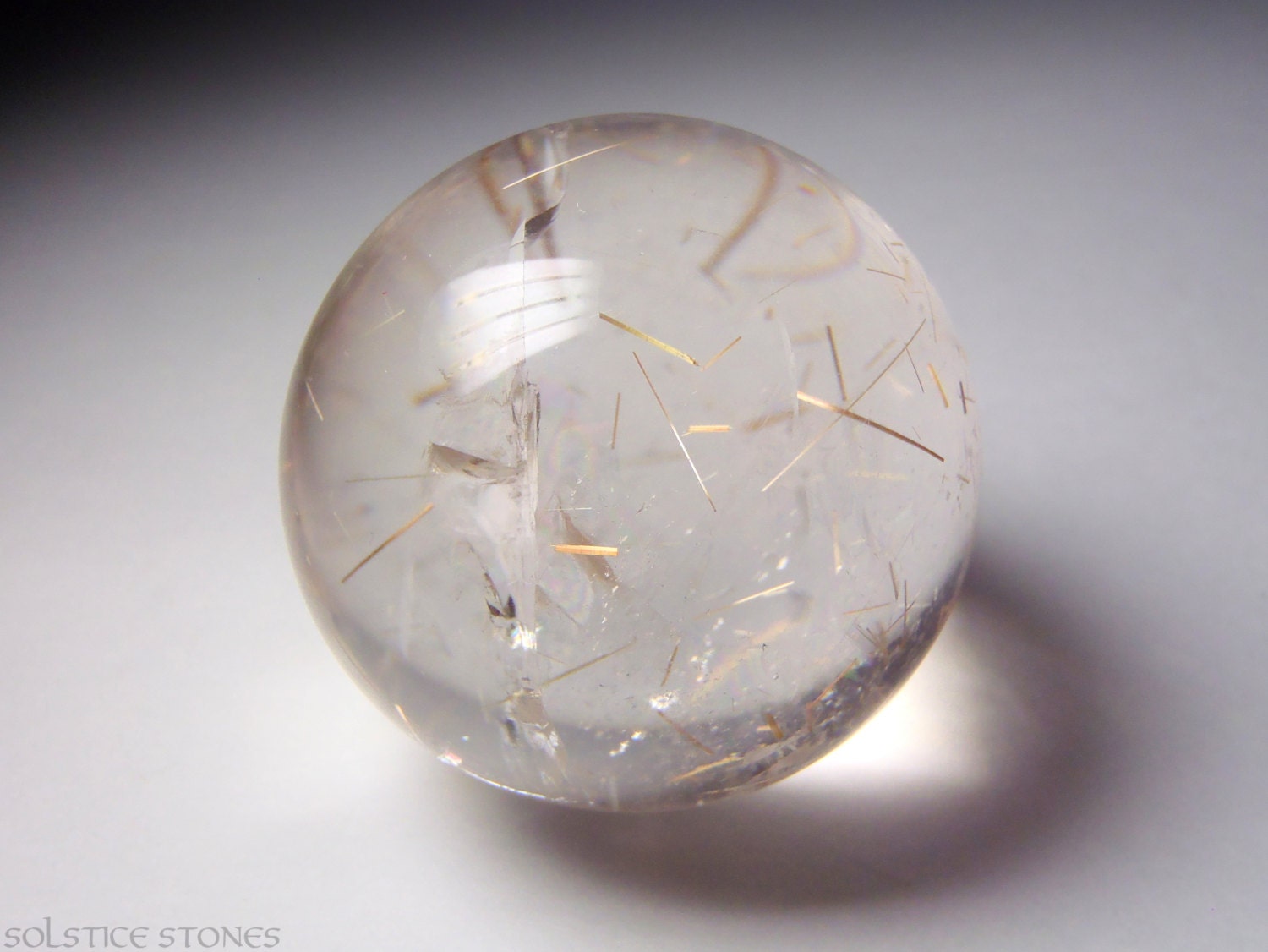 Large 45mm Golden Rutilated Quartz Sphere with Rainbows.  AA Grade.  Crown Chakra.  Crystal Healing / Mineral Specimen.