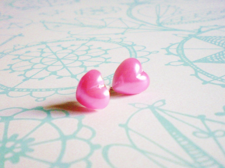 Little Pink Puffy Heart  Earrings