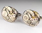 Steampunk Jewelry Vintage Cufflinks - Elgin Watch Movements Cuff Links - Matched Pair - Unique Accessories by Steampunk Vintage Design