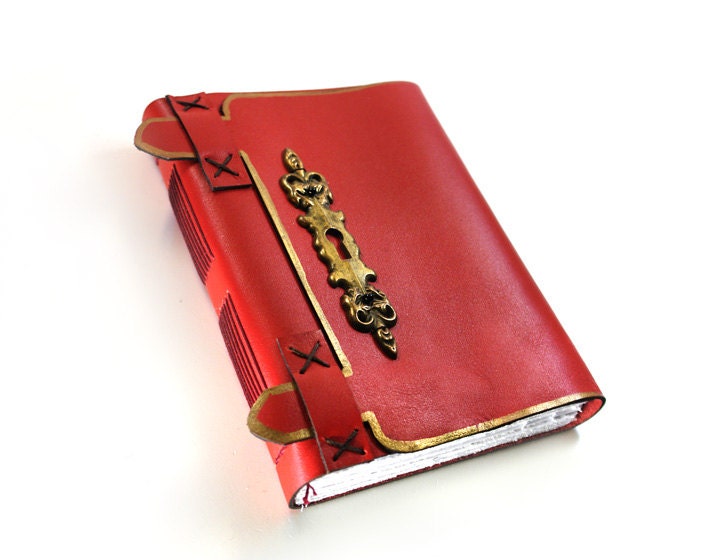 Imperial Journal - Red Gold Leather Journal in Vintage Style, Notebook, Diary, Skethcbook
