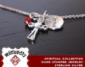 Spiritual Collection - Bella initial disc w crystal and cross with heart charm personalized necklace - Hand Stamped Necklace - Jewelry