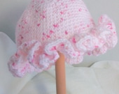 Pink Ruffled Baby Bonnet  Newborn Cloche Hand Knit