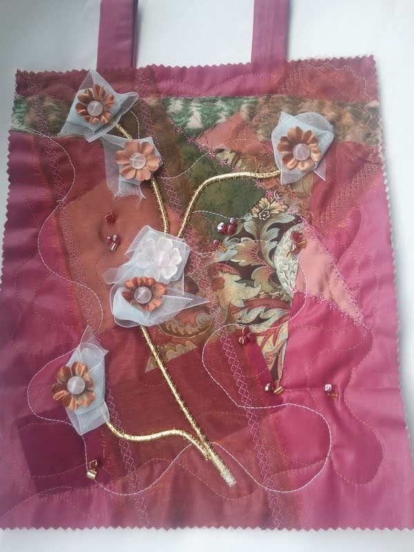 Plum Blossoms in Blue Textile Art quilted wall hanging
