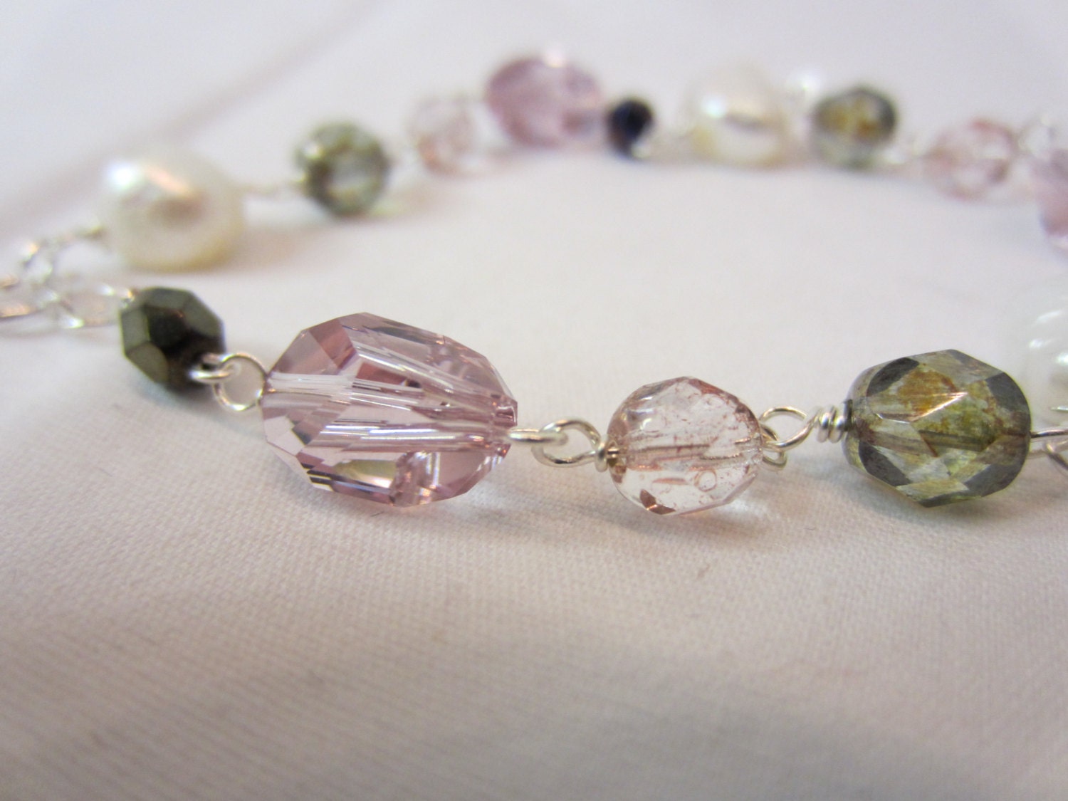 Little Lady Silver & Crystal Bracelet, Swarovski crystal bracelet, jewelry,bracelet, pink bracelet, beaded bracelet, handmade beaded jewelry