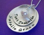 Two Discs Cupped with Love - Sterling Silver Hand Stamped Jewelry