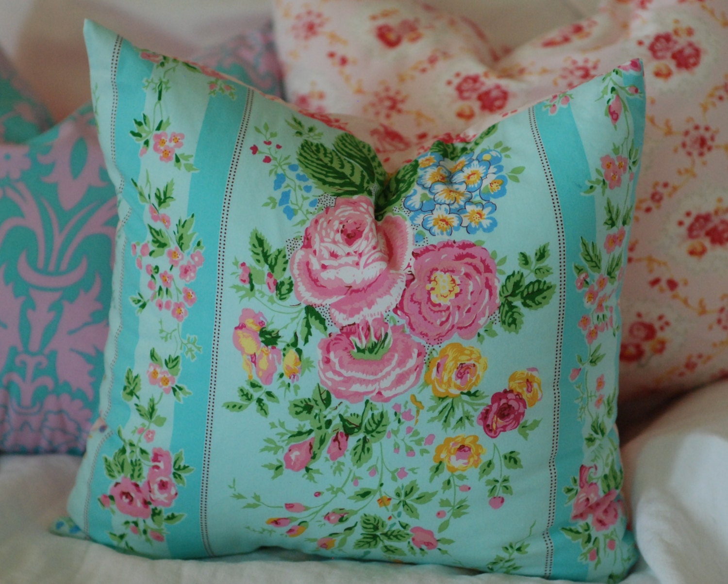 On HOLD for Tracey - Cottage Pillow Cover, Decorative Pillows, Throw Pillow, Shabby Chic Pillow, 16 inch, Reversible