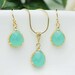 15% OFF SET of 9 Wedding Jewelry Bridesmaid Jewelry Bridesmaid Earrings Mint Opal Glass Gold Trimmed Pear Cut Bridesmaid gift