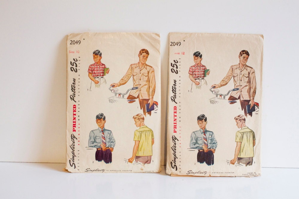 Vintage 1940s Simplicity Boys Shirt Pattern 2049 Size 10 or 12