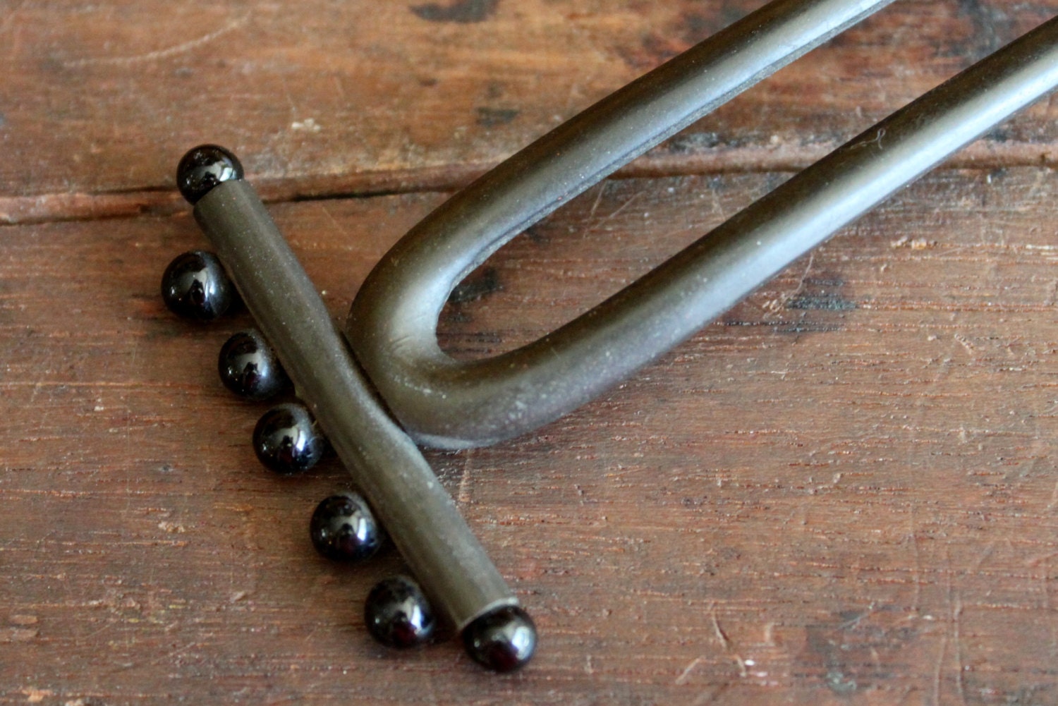 Victorian Vulcanite and Jet Mourning Hair Comb